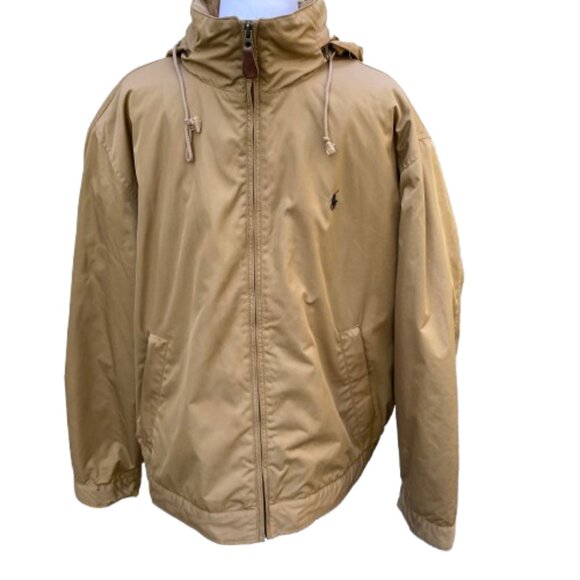 Polo Ralph Lauren Men's Jacket Medium Tan Fleece Lining Full Zip Roll-up Hood XL - Picture 3 of 16